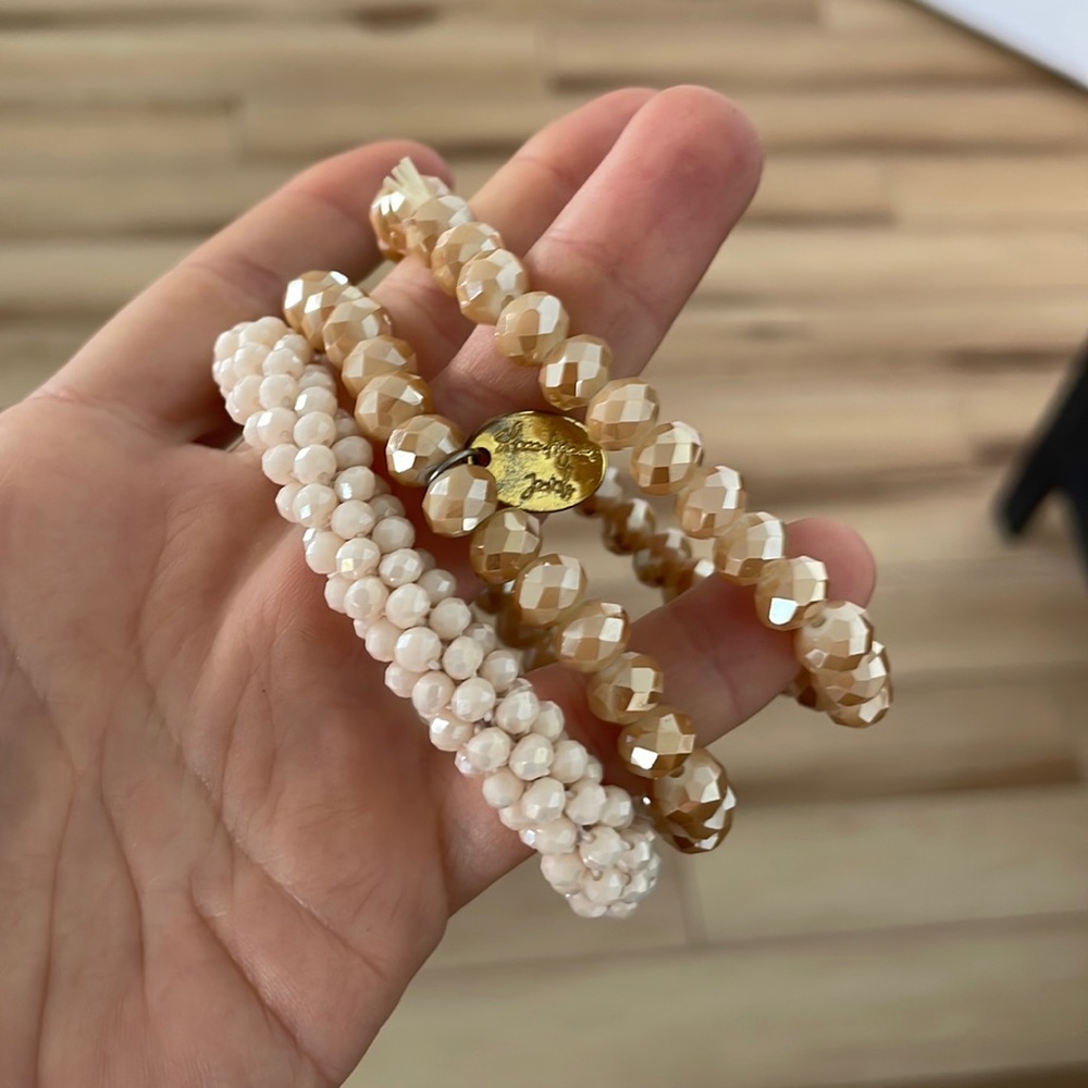 Beaded bracelet assortment beige bracelets pink